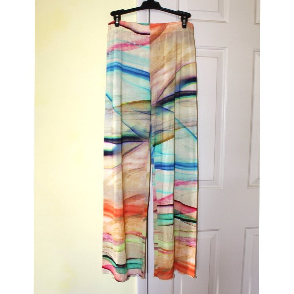 NWT Haystacks Multicolor Sheer Pants Women's size M Elastic Waist beachy $115